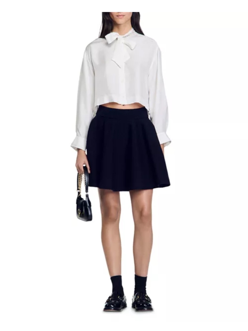 NWT SANDRO Classic Navy A-Line Mini Skirt Wool bland Women's